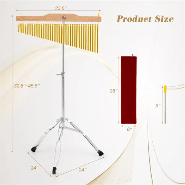 36-Tube Single-Row Wind Chime With Adjustable Tripod Stand, Portable Percussion Instrument For Church Band & Orchestra