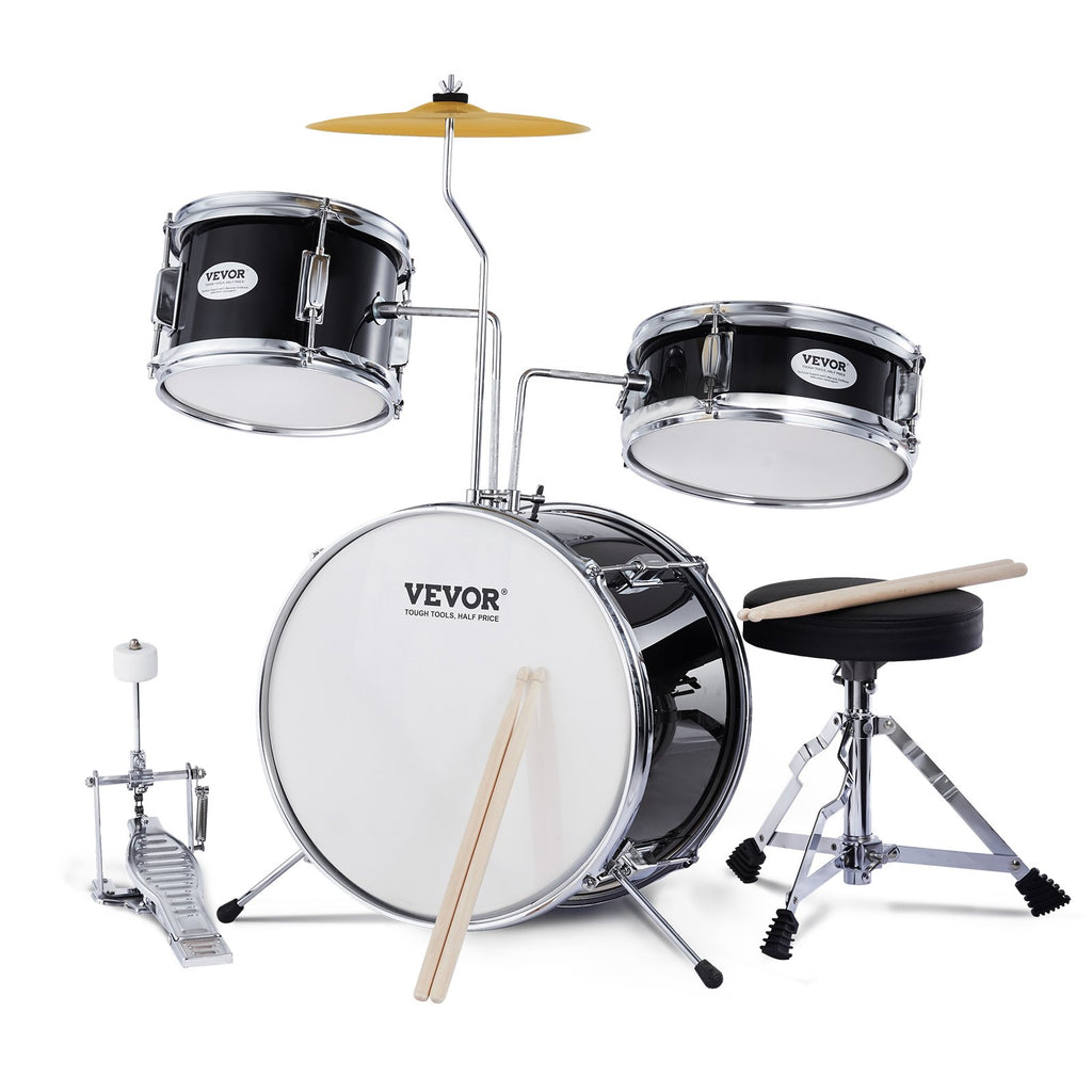 Drum Set, 3-Piece, Drum Set With Adjustable Throne Bowl Pedal, Two Pairs Of Drumsticks, Approx. 20 Cm Tom Drum, Approx. 25 Cm Snare Drum, Approx. 36 Cm Bass Drum, Drum Set For Kids, Black