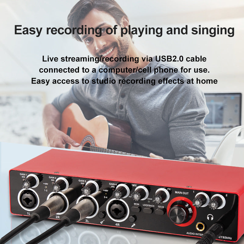 4-way Professional Computer Recording Sound Card Small External Driver-free Live Mixing Tuning Equipment MD44