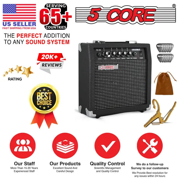 5 Core Guitar Amp 20W Electric Portable Mini Amplifier W Built In 6.5inch Speaker Aux Headphone Jack