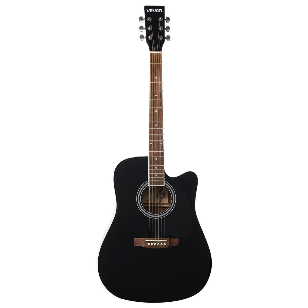 Cutway Acoustic Guitar, 41 In, 6-String Black Solid Spruce Top Guitar, Beginner Bundle With Gig Bag, Tuner, Strap, Strings, Picks, Capo, Rosewood Fingerboard, For Adult Fingerstyle Solo Jazz