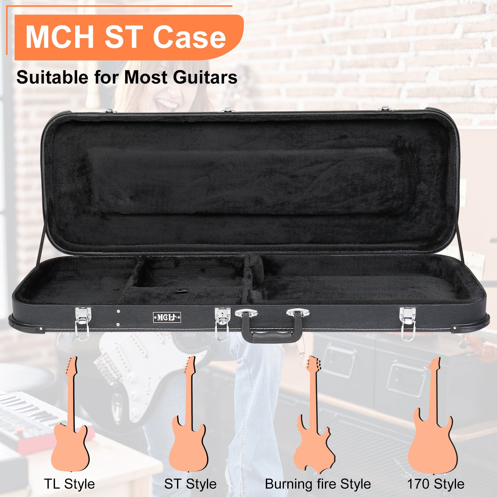 PVC Square Angle Black Electric Guitar Leather Box
