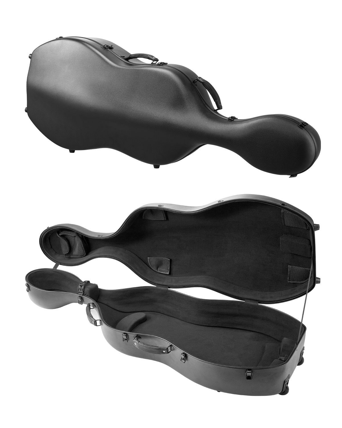 4/4 Cello Case Full Size, Carbon Fiber Composite, Portable Travel Carrying Bag, With Soft Lining, Two Shoulder Straps, Scratch-Resistant, Professional Cello Shape, For Cello, Black