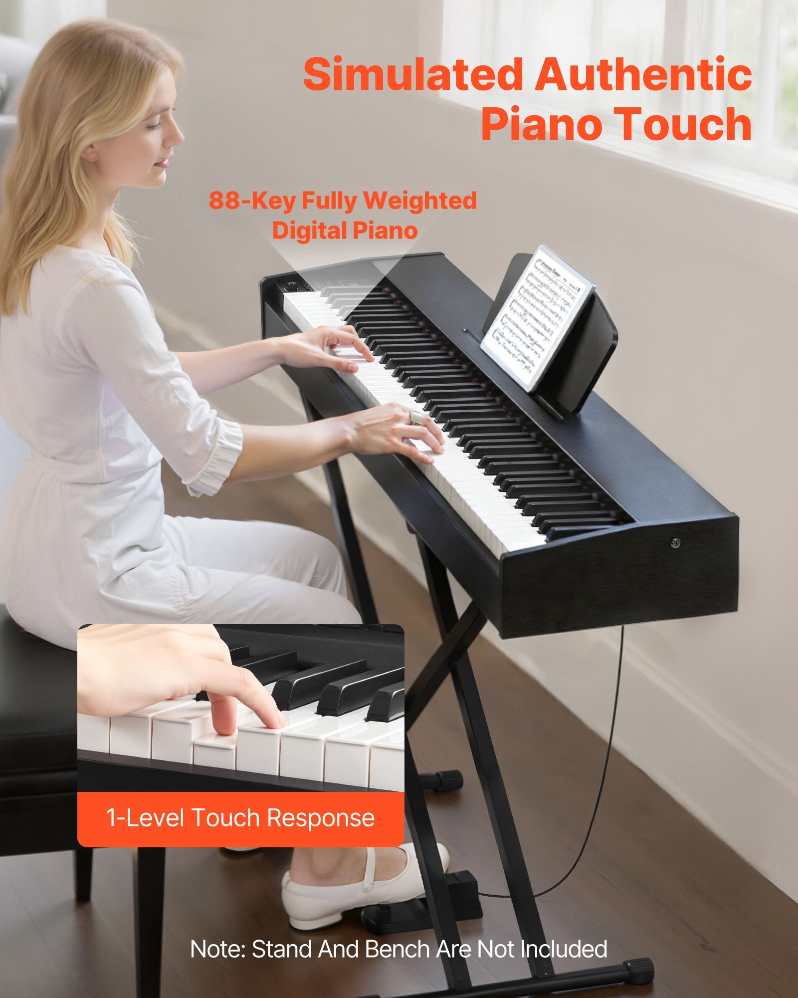 Weighted Digital Piano 88 Keys Full-Weighted E-Piano Dual Keyboard & Speakers With Music Stand Sustain Pedal