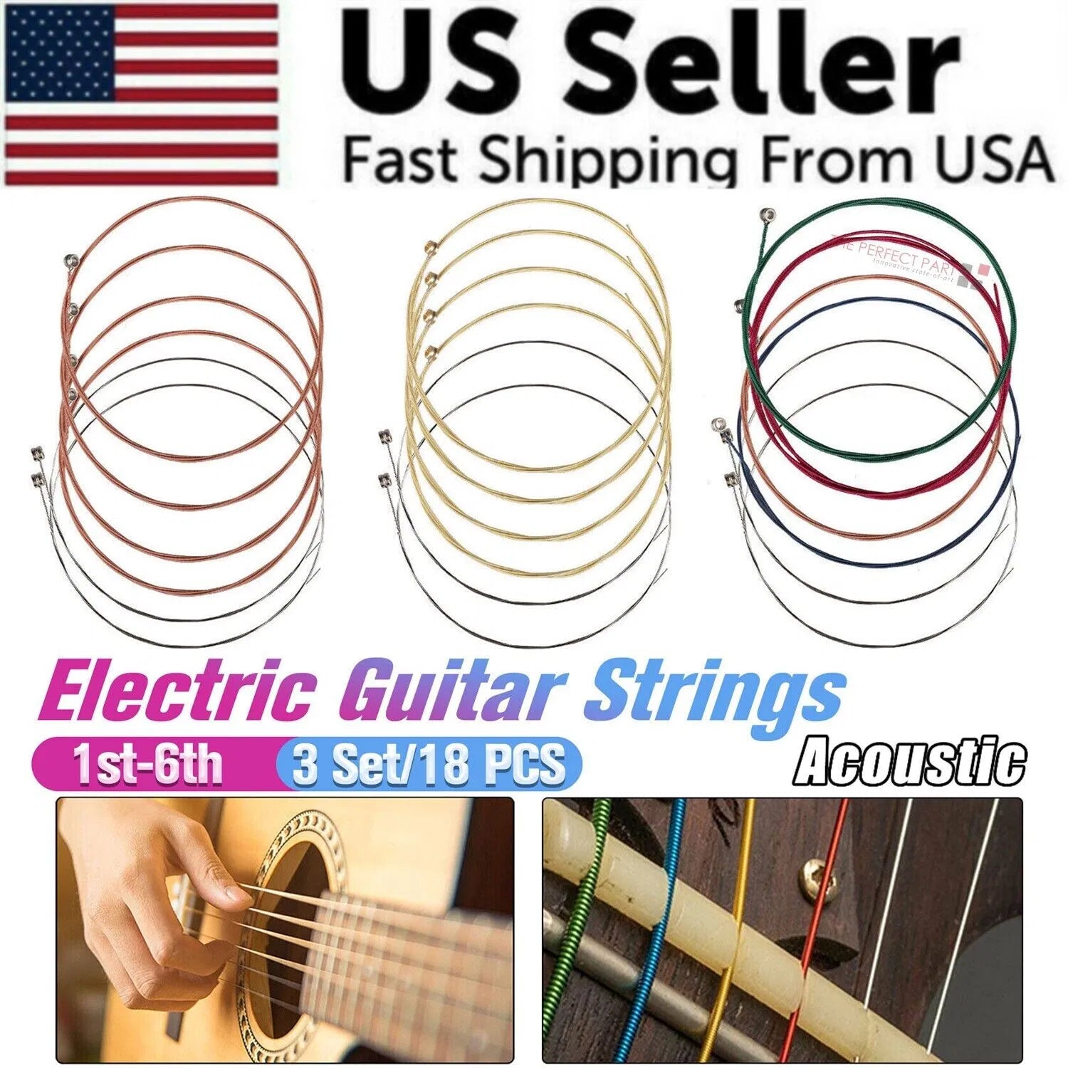 3 Sets Of 6 Guitar Strings Replacement Steel String For Acoustic Guitar 1st-6th