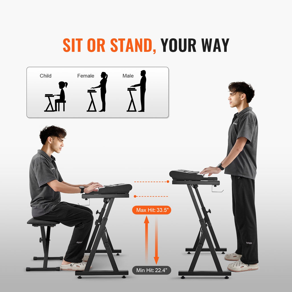 Piano Keyboard Stand And Bench Set, Z Style, Heavy-Duty Digital Piano Music Stand And Seat, 250 Lbs Capacity With Adjustable Piano Bench Width Height Wheels, Fits For 54-88 Key Electric Pianos