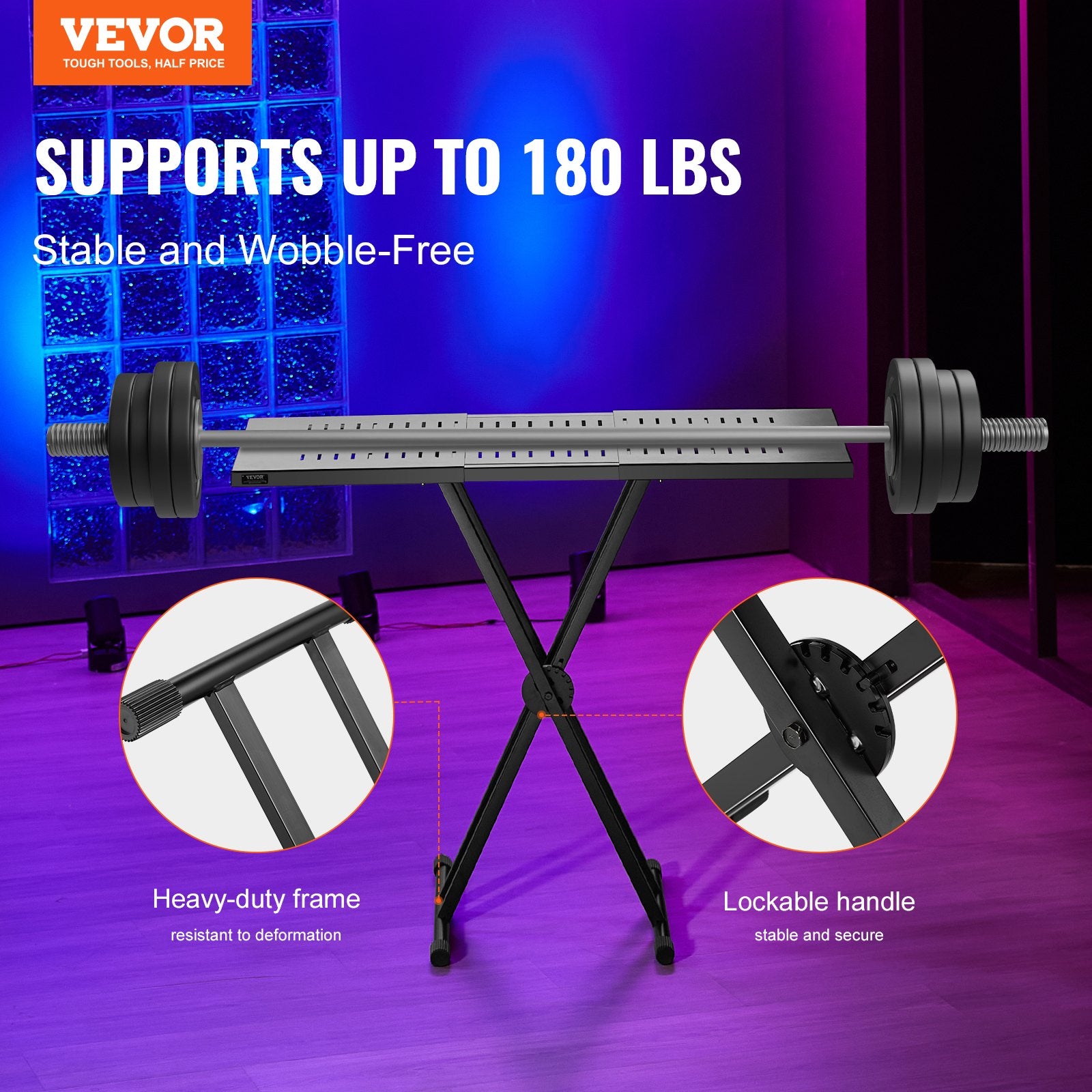 DJ Table Stand, (32"-43") X 18" Portable DJ Laptop And Controller Stand, Lightweight DJ Desk DJ Booth Adjustable Height DJ Stand, Foldable Double-X Keyboard Stand & Tabletop, Audio Mixer Stand