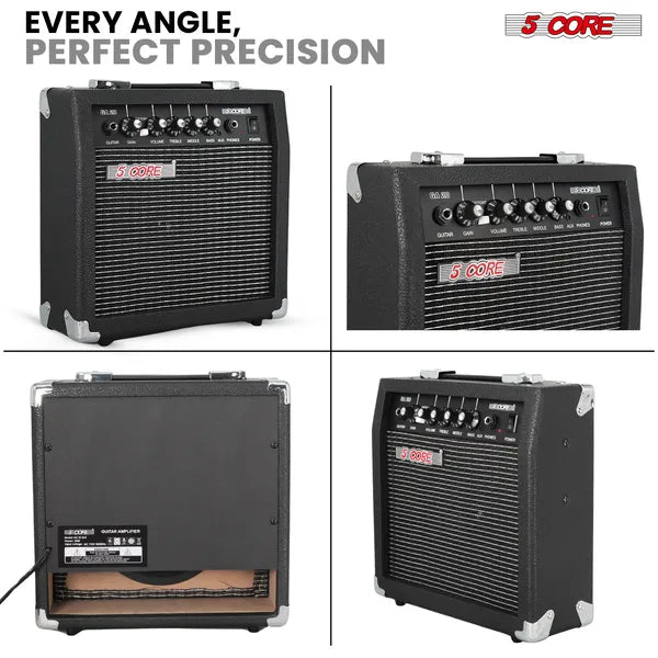 5 Core Guitar Amp 20W Electric Portable Mini Amplifier W Built In 6.5inch Speaker Aux Headphone Jack