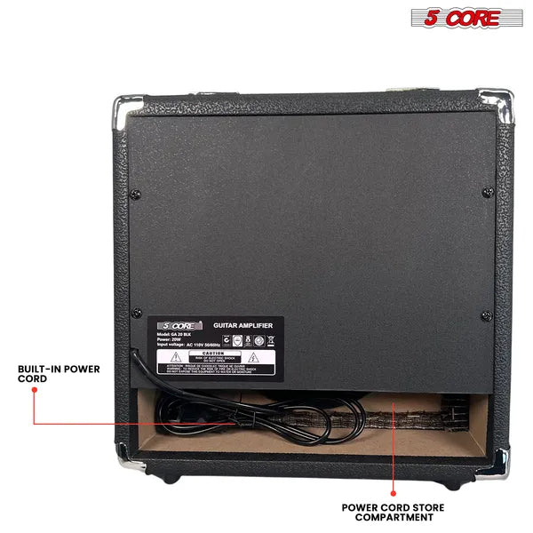 5 Core Guitar Amp 20W Electric Portable Mini Amplifier W Built In 6.5inch Speaker Aux Headphone Jack