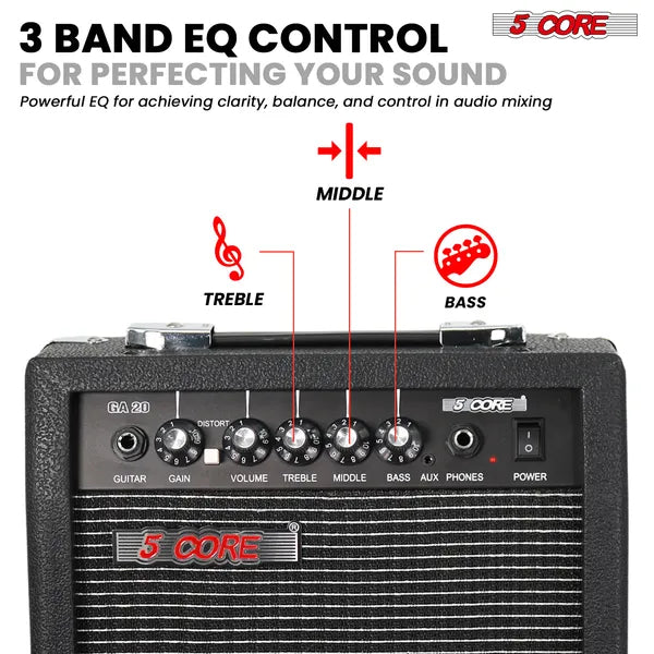 5 Core Guitar Amp 20W Electric Portable Mini Amplifier W Built In 6.5inch Speaker Aux Headphone Jack