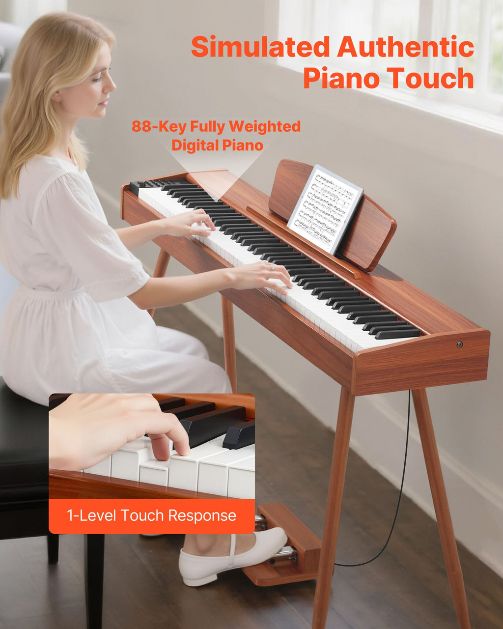 Digital Piano 88 Keys Full-Weighted Touch-Sensitive E-Piano Keyboard With Music Stand Triple Pedal