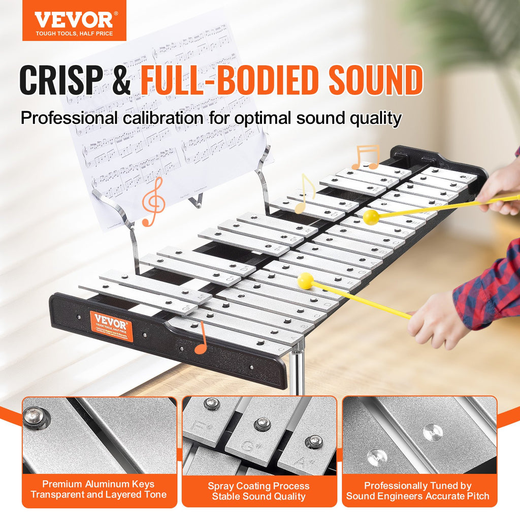 30 Note Glockenspiel Xylophone Bell Kit, Professional Percussion Instrument Set With Mallets, Drum Sticks, Music Stand,  8" Practice Pad, Adjustable Stand And Carrying Bag For Students & Adults