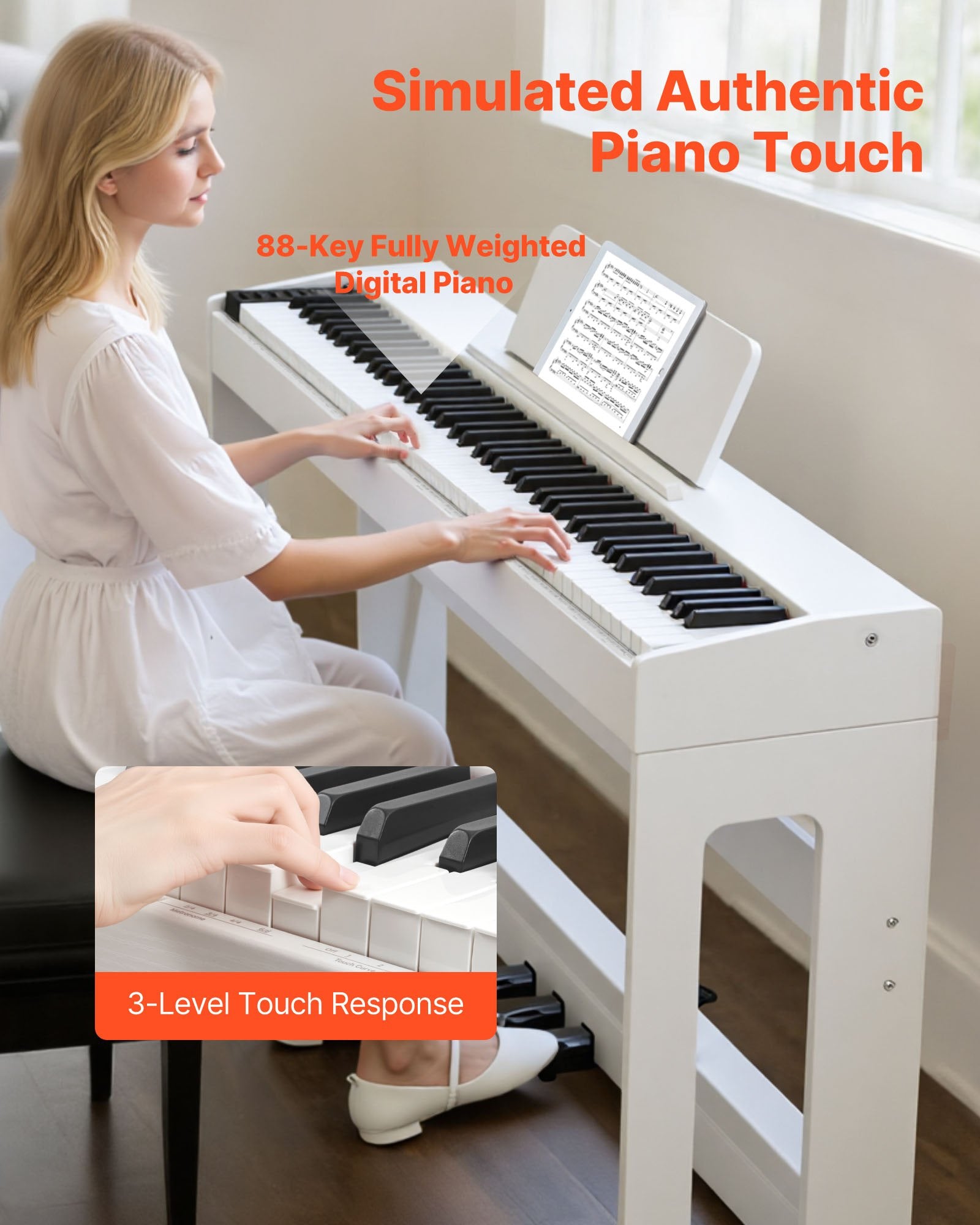 Weighted Digital Piano 88 Keys Full-Weighted E-Piano Keyboard With Furniture Stand Power Adapter