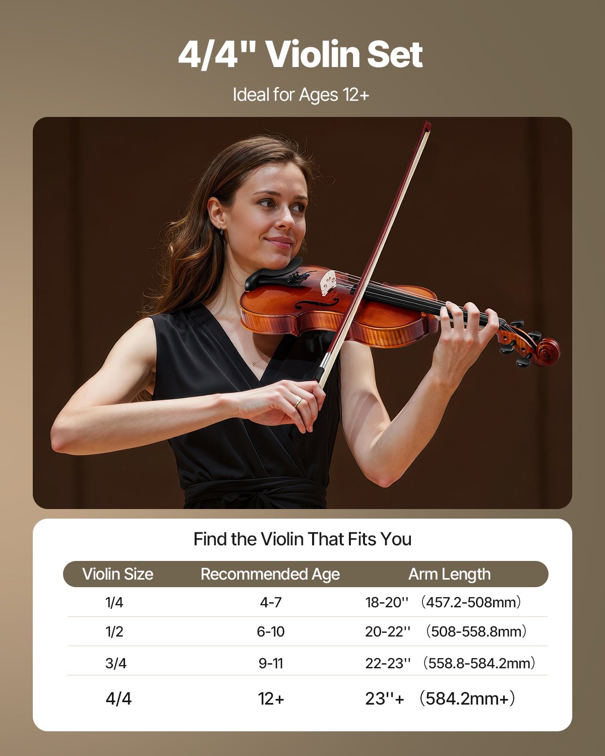 Violin 4/4 Full Size For Adults, Violin Fiddle Set For Beginners Student With Hard Case,Rosin, Bow,Shoulder Rest,Bridge,Extra Strings,Professional Solidwood Instrument (Glossy Brown Patterned)
