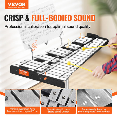 32 Note Glockenspiel Xylophone Bell Kit, Professional Percussion Instrument Set With Mallets, Drum Sticks, Music Stand, Adjustable Stand And Carrying Bag For Students &amp; Adults
