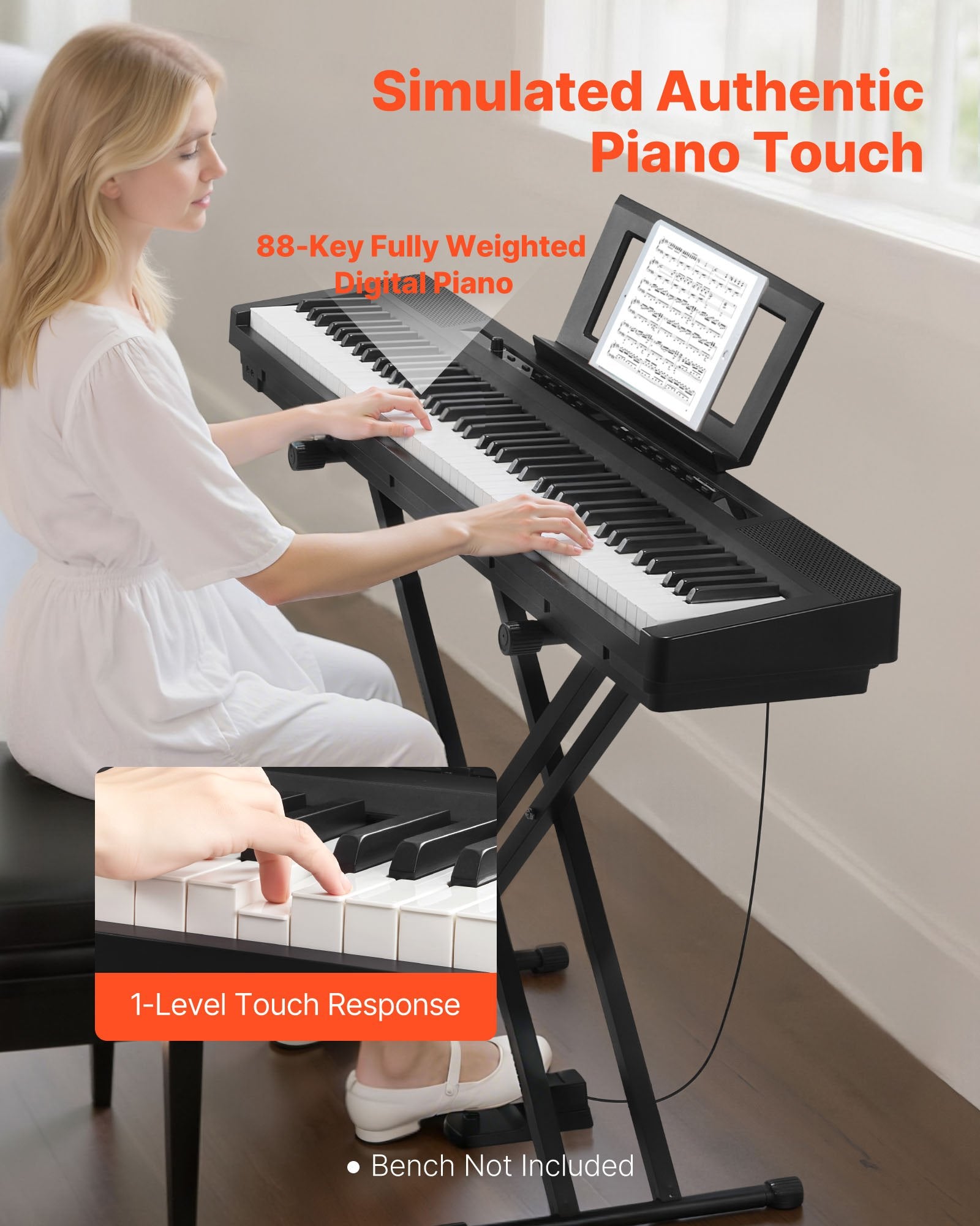 Digital Piano 88 Keys Full-Weighted E-Piano Dual Keyboard & Speakers With X-Stand Sustain Pedal