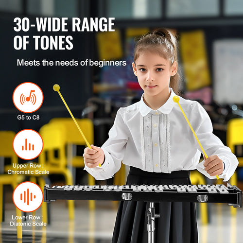 30 Note Glockenspiel Xylophone Bell Kit, Professional Percussion Instrument Set With Mallets, Drum Sticks, Music Stand, 8" Practice Pad, Adjustable Stand And Carrying Bag For Students &amp; Adults