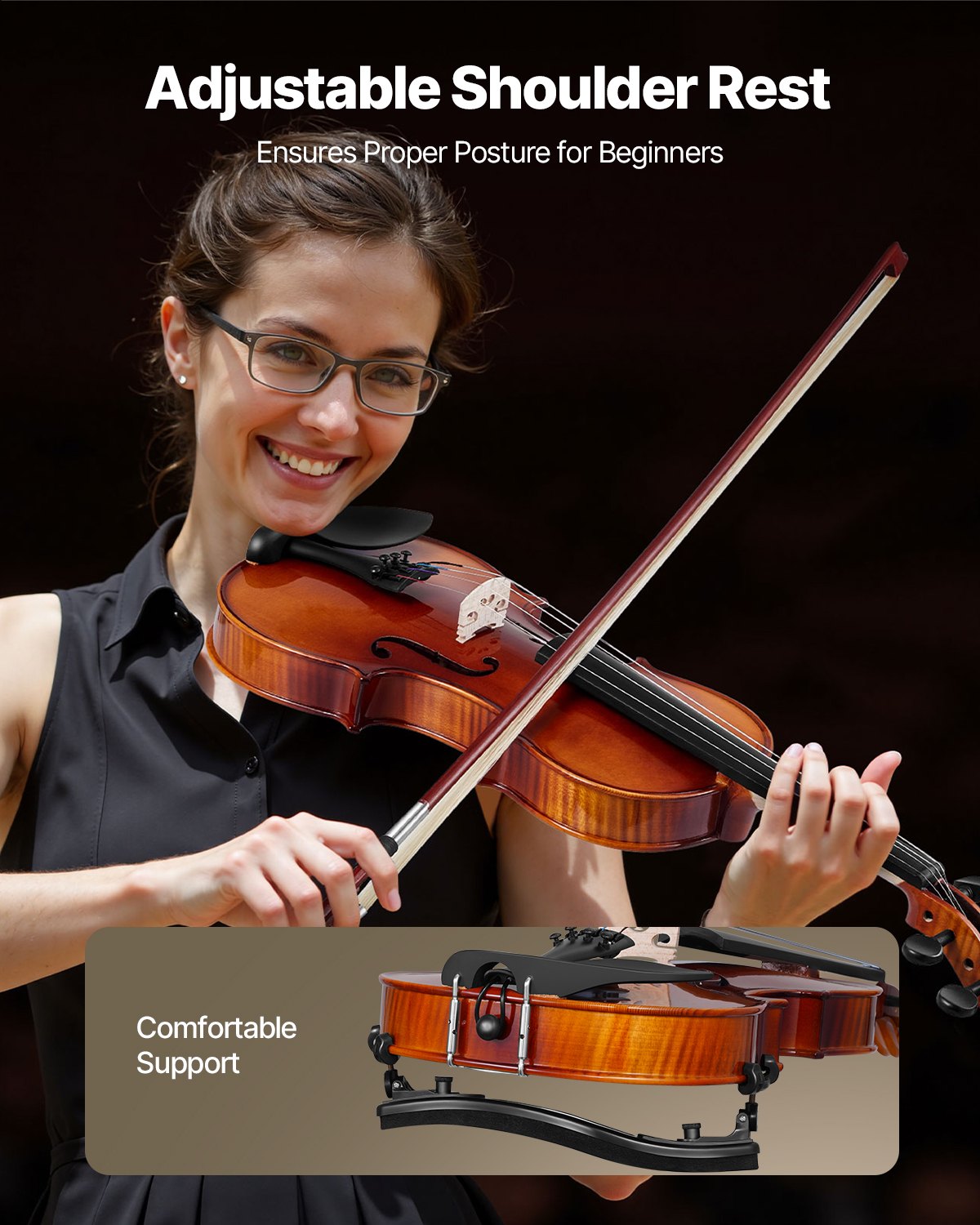 Violin 4/4 Full Size For Adults, Violin Fiddle Set For Beginners Student With Hard Case,Rosin, Bow,Shoulder Rest,Bridge,Extra Strings,Professional Solidwood Instrument (Glossy Brown Patterned)