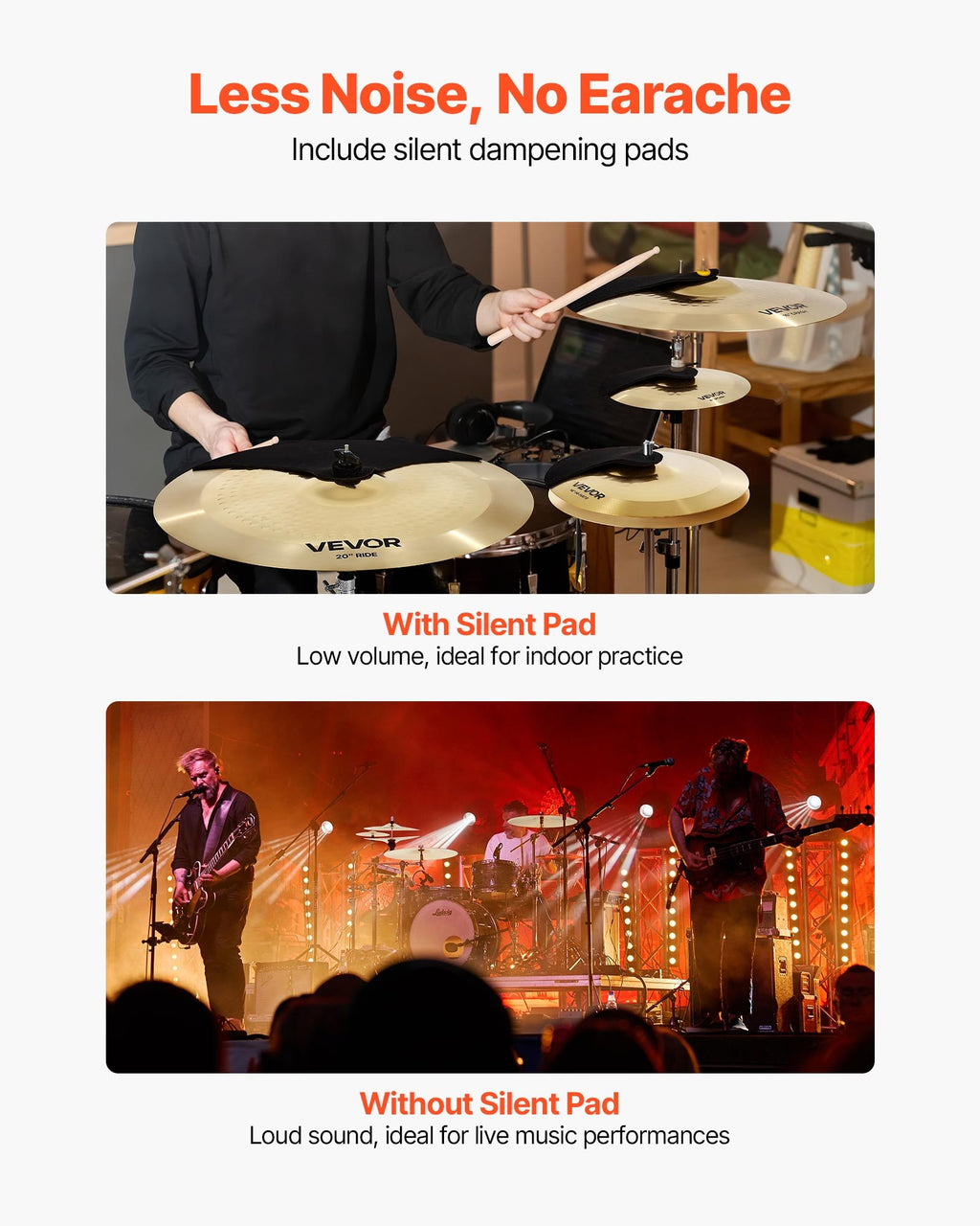 Cymbal Pack, 4 Pieces Cymbals For Drum Set, Alloy Cymbals Drum Set Includes 14-inch Hi-Hats, 16-inch Crash, 20-inch Ride, 10-inch Splash, Drumsticks & Cymbal Bag, Alloy Cymbal Pack For Drummer