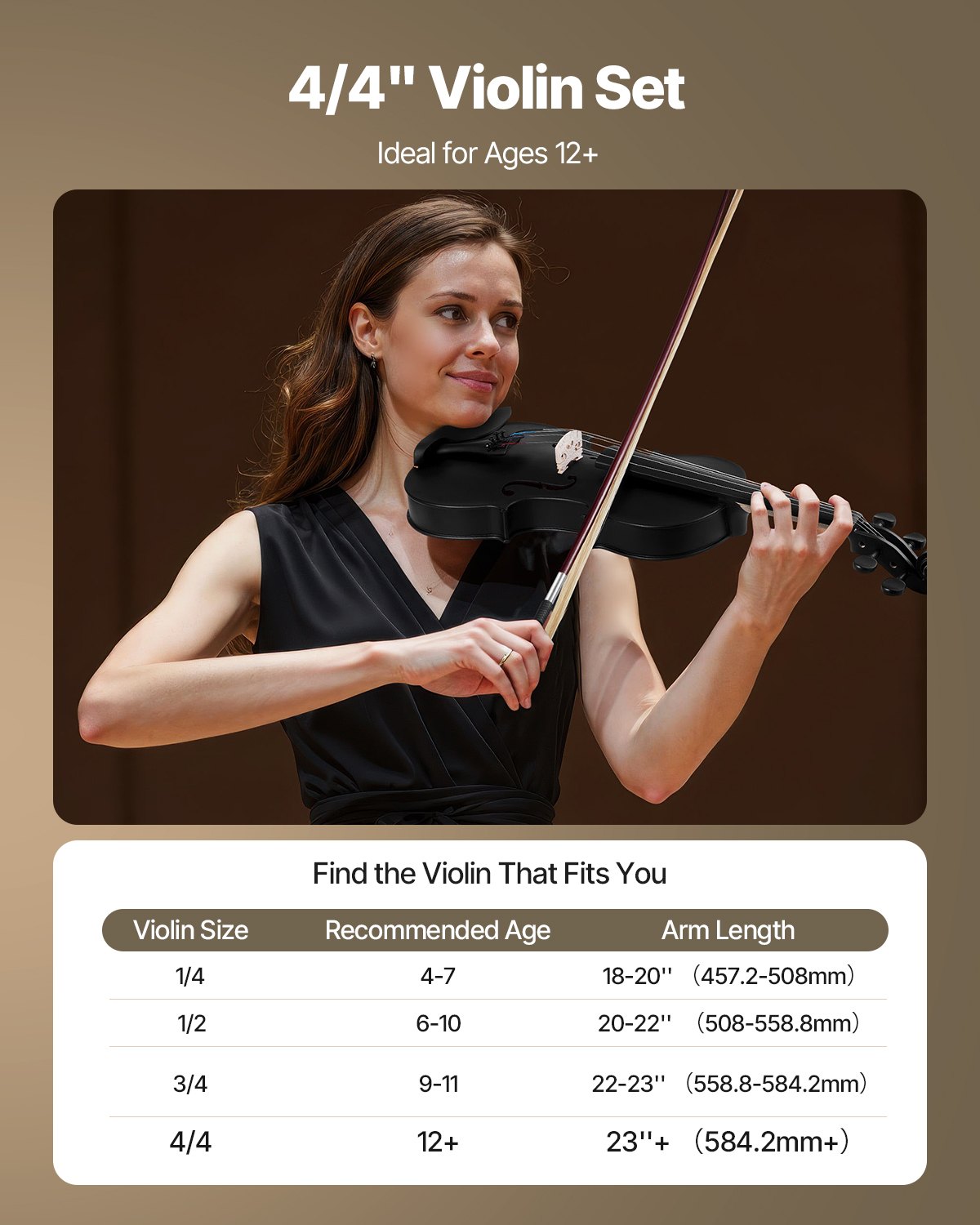 Violin 4/4 Full Size For Adults, Violin Fiddle Set For Beginners Student With Hard Case, Rosin, Bow, Shoulder Rest, Bridge, Tuner And Extra Strings, Professional Solidwood Instruments  (Black)