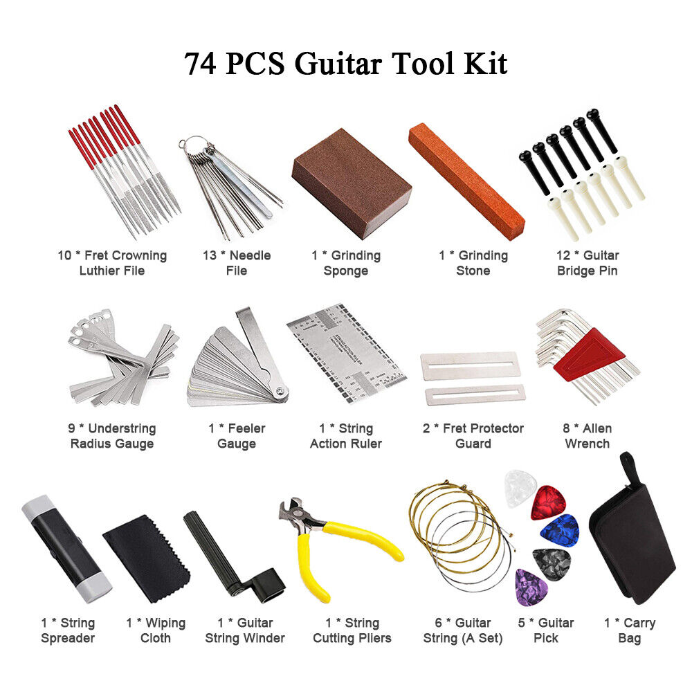 Guitar Repair And Maintenance Kit 74 Pieces Measuring Strings Replacement Suit
