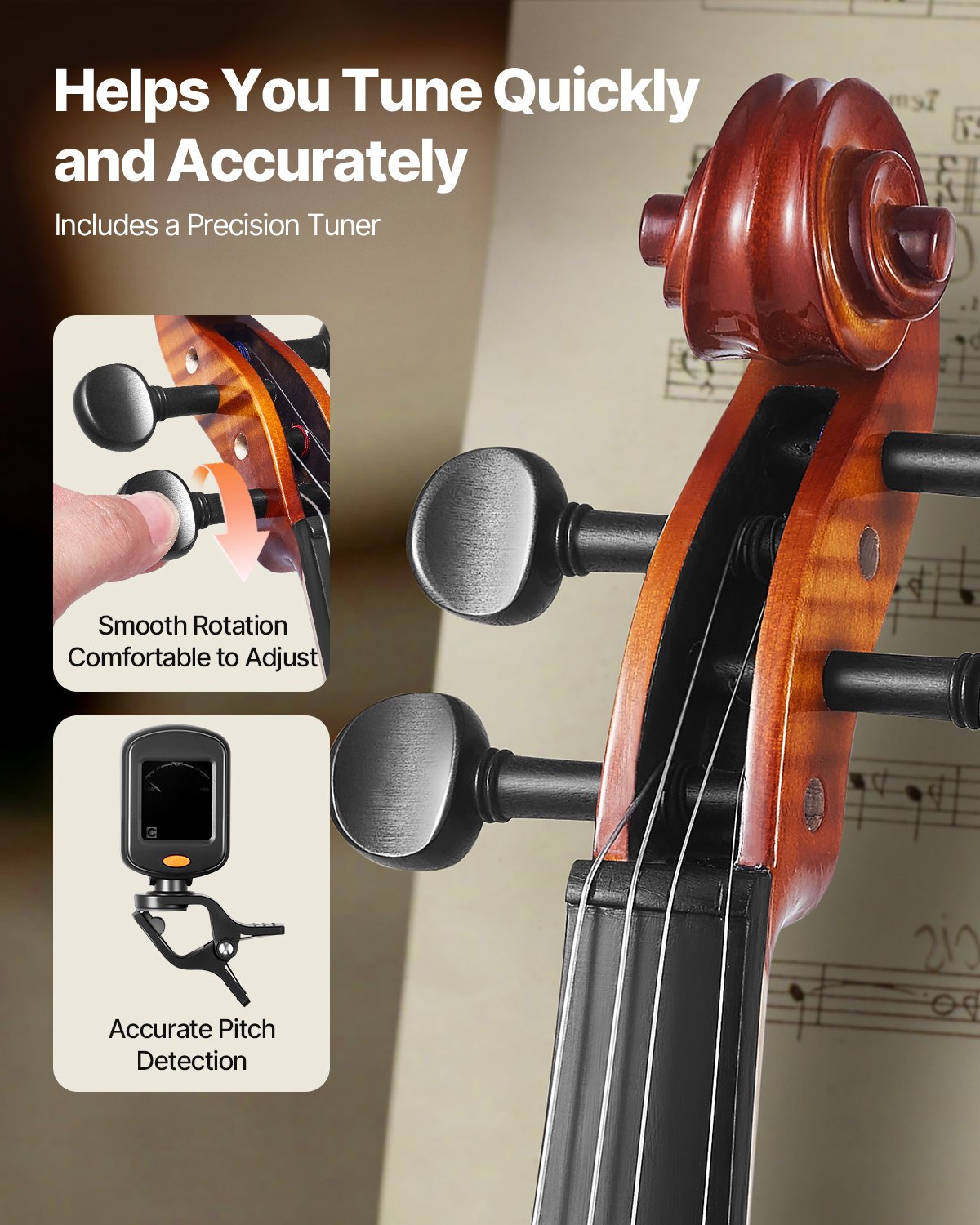 Violin 4/4 Full Size For Adults, Violin Fiddle Set For Beginners Student With Hard Case,Rosin, Bow,Shoulder Rest,Bridge,Extra Strings,Professional Solidwood Instrument (Glossy Brown Patterned)