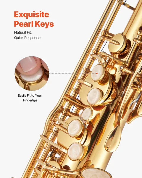 VEVOR Tenor Saxophone, B Flat, Professional Brass Saxophone Beginner Kit With Carrying Case, Mouthpiece, Straps, Cleaning Cloth, Gloves, Neck Strap, 23 Keys Tenor Sax Kit, For Beginners Students, Gold