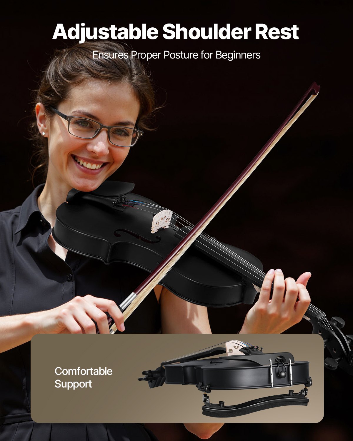 Violin 4/4 Full Size For Adults, Violin Fiddle Set For Beginners Student With Hard Case, Rosin, Bow, Shoulder Rest, Bridge, Tuner And Extra Strings, Professional Solidwood Instruments  (Black)