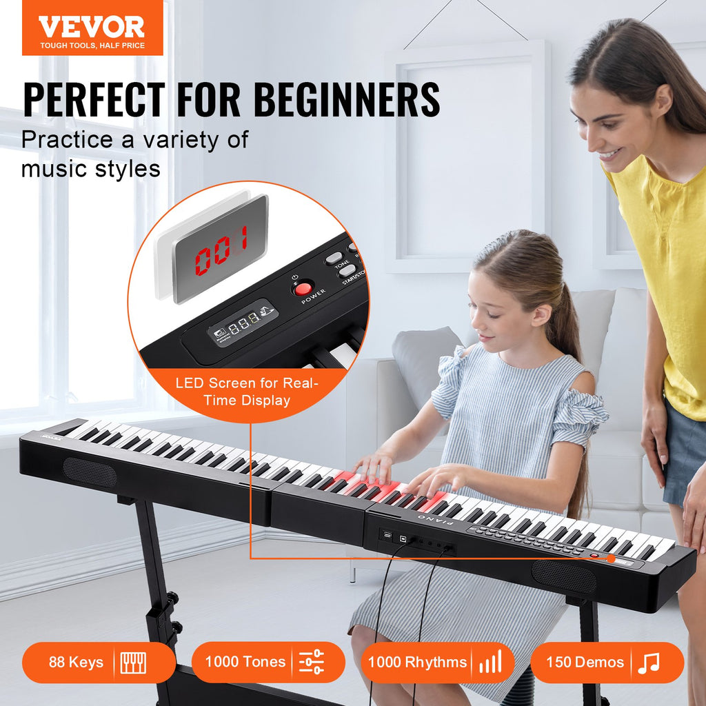 Digital Piano With 88 Keys Semi-weighted Keys Portable Electric Keyboard Piano Set Full Size With 1000 Tones Integrated Speakers
