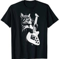European And American Rock Cat Play The Guitar Funny Digital Printing Casual Round Neck Short Sleeves